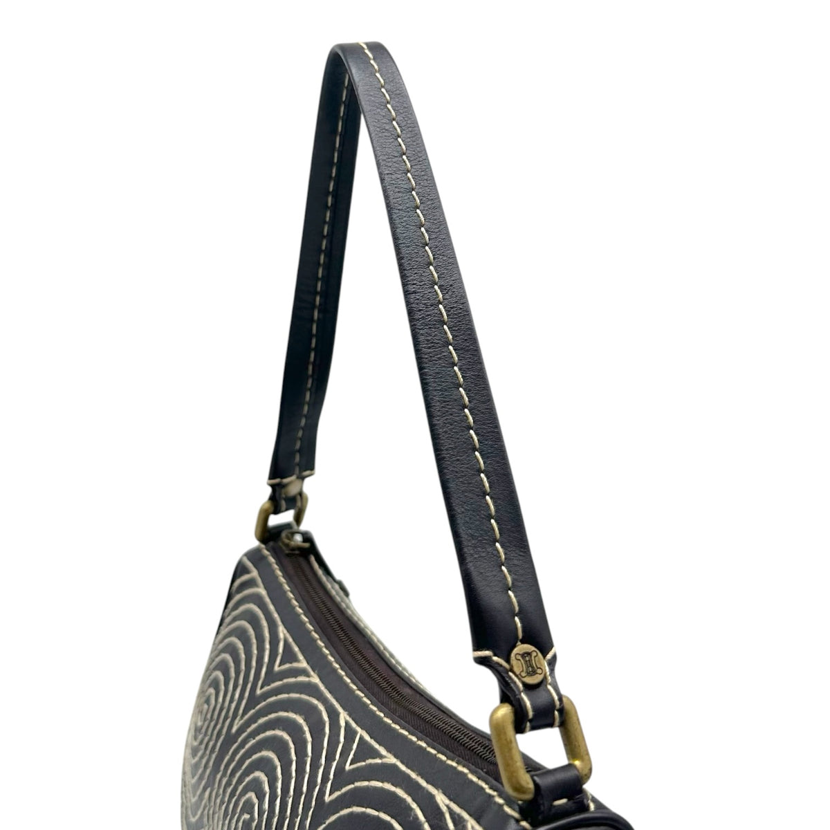 Celine Pochette Bag Brown White Contrast Stitch Embroidery