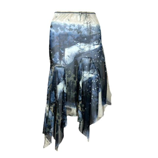 Jean Paul Gaultier Outdoor Print Asymmetrical Mesh Midi Skirt