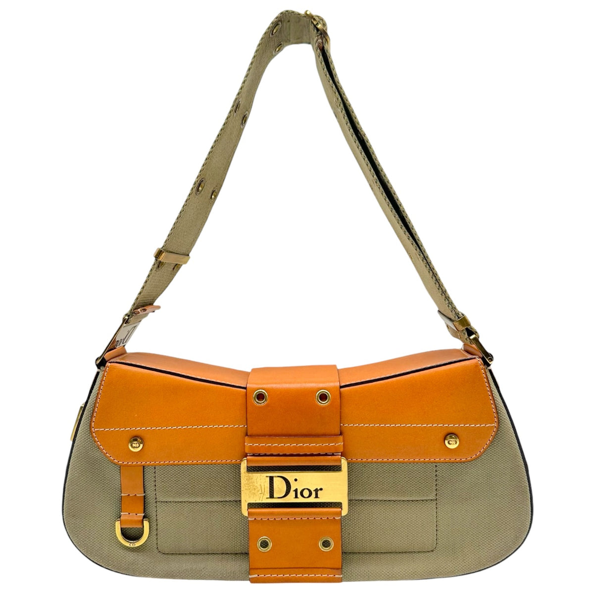 Christian Dior Canvas Tan Leather Columbus Shoulder Bag