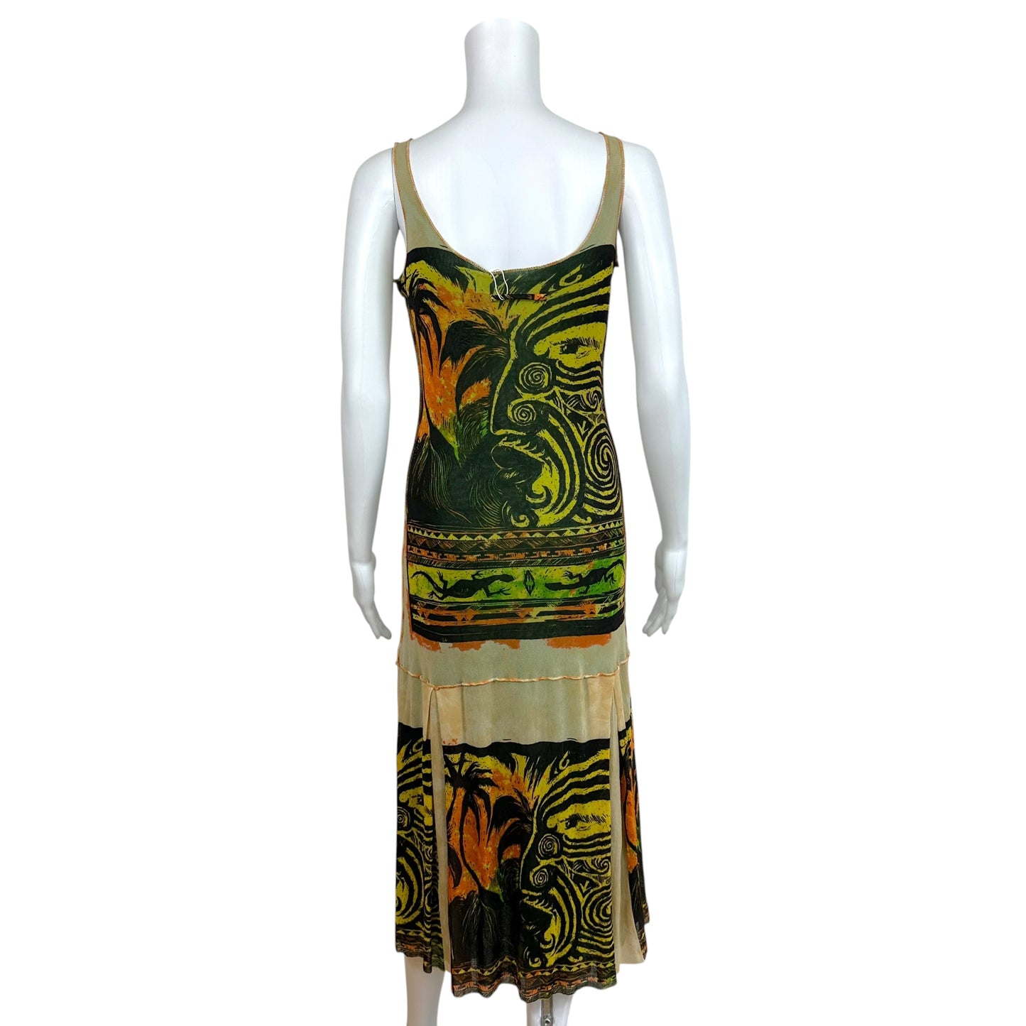 Jean Paul Gaultier S/S 1994 Tribal Inspired Printed Mesh Midi Dress