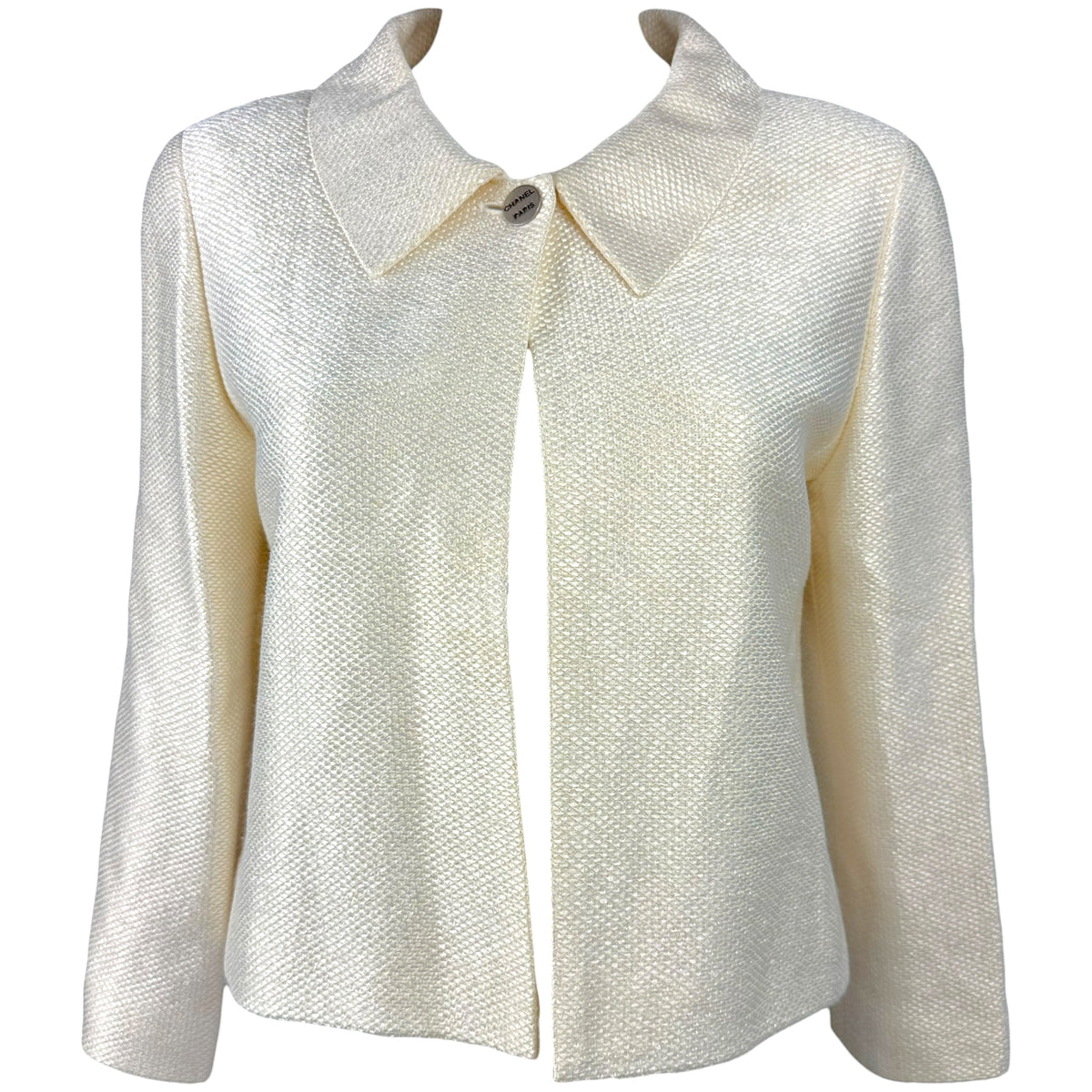 Chanel Crop Ivory Woven Swing Jacket 3/4 Sleeve