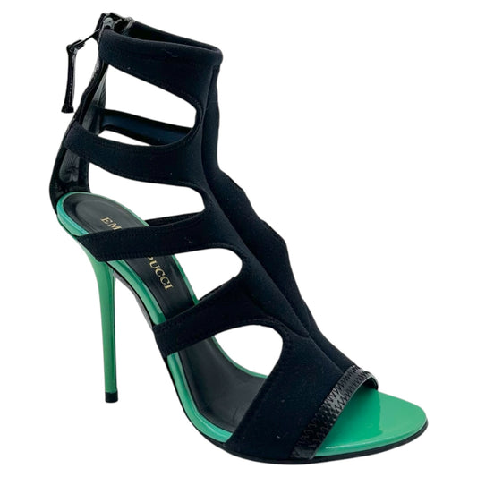 Emilio Pucci Green Patent Leather Black Neoprene Sandals
