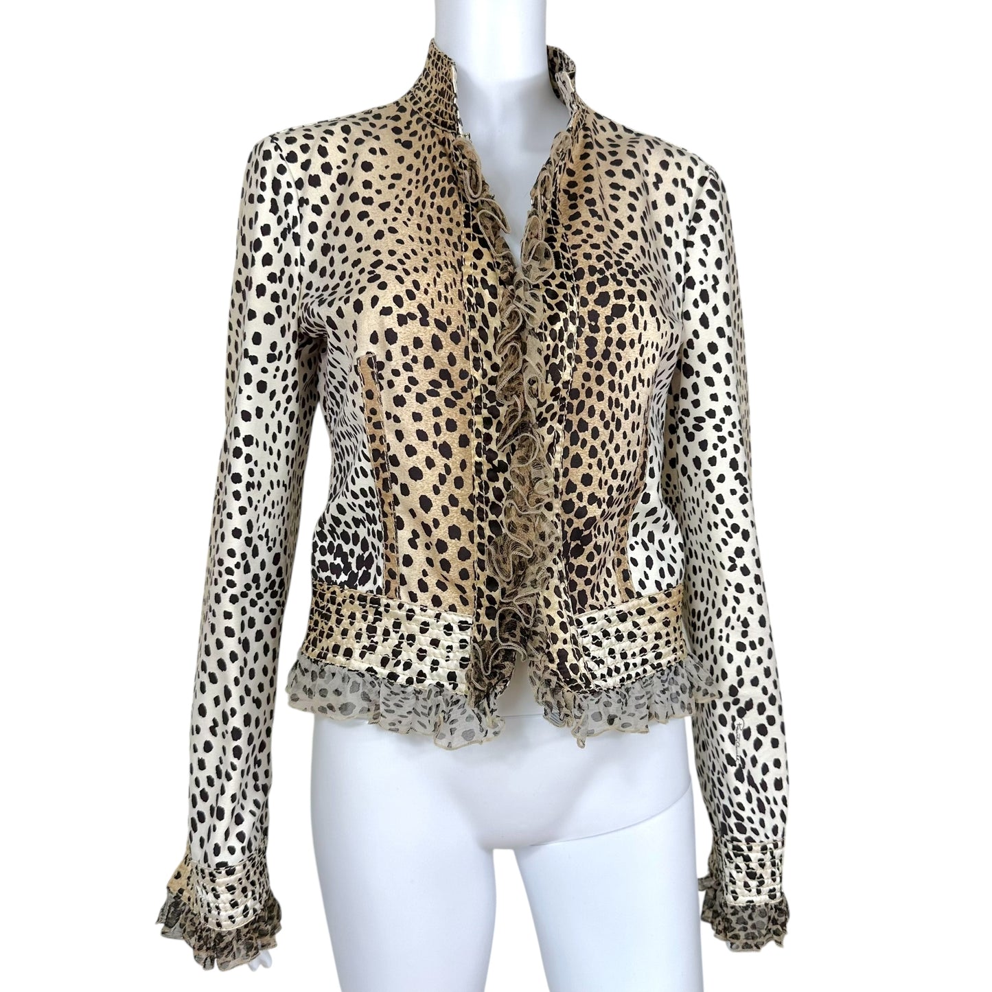 Roberto Cavalli 2005 Leopard Print Silk Ruffle Trim Jacket - Outfit Repeater