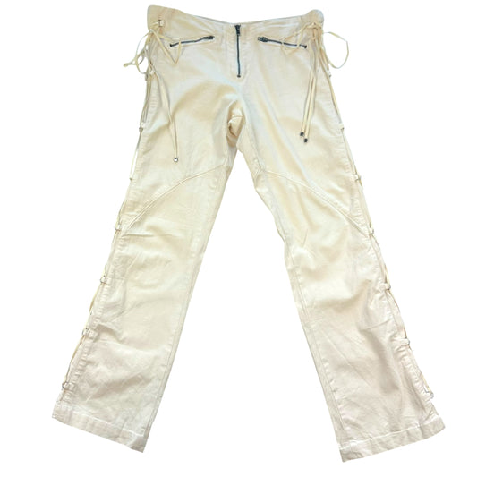 Versace Ivory Low Rise Lace Up Side Pants