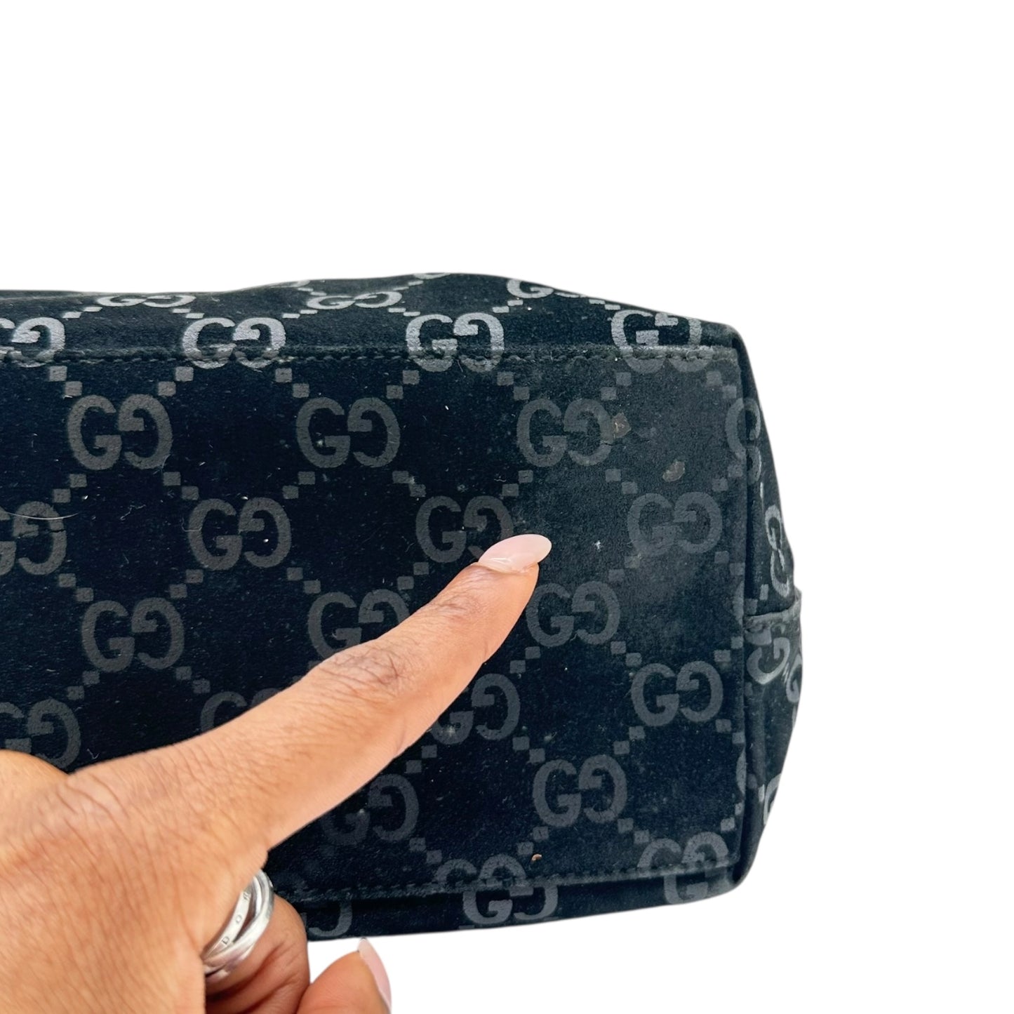 Gucci by Tom Ford Black Embossed Suede Monogram Shoulder Bag