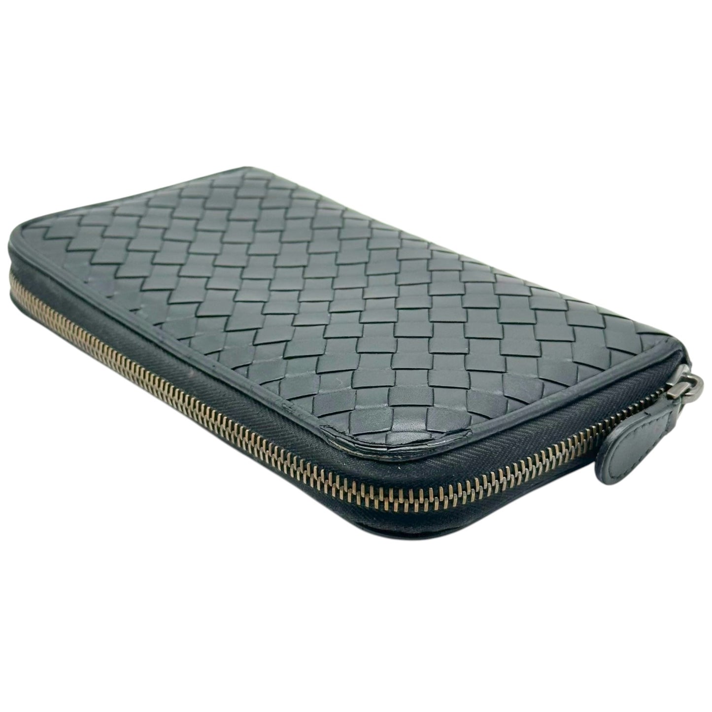 Bottega Veneta Black Intrecciato Leather Zip Wallet