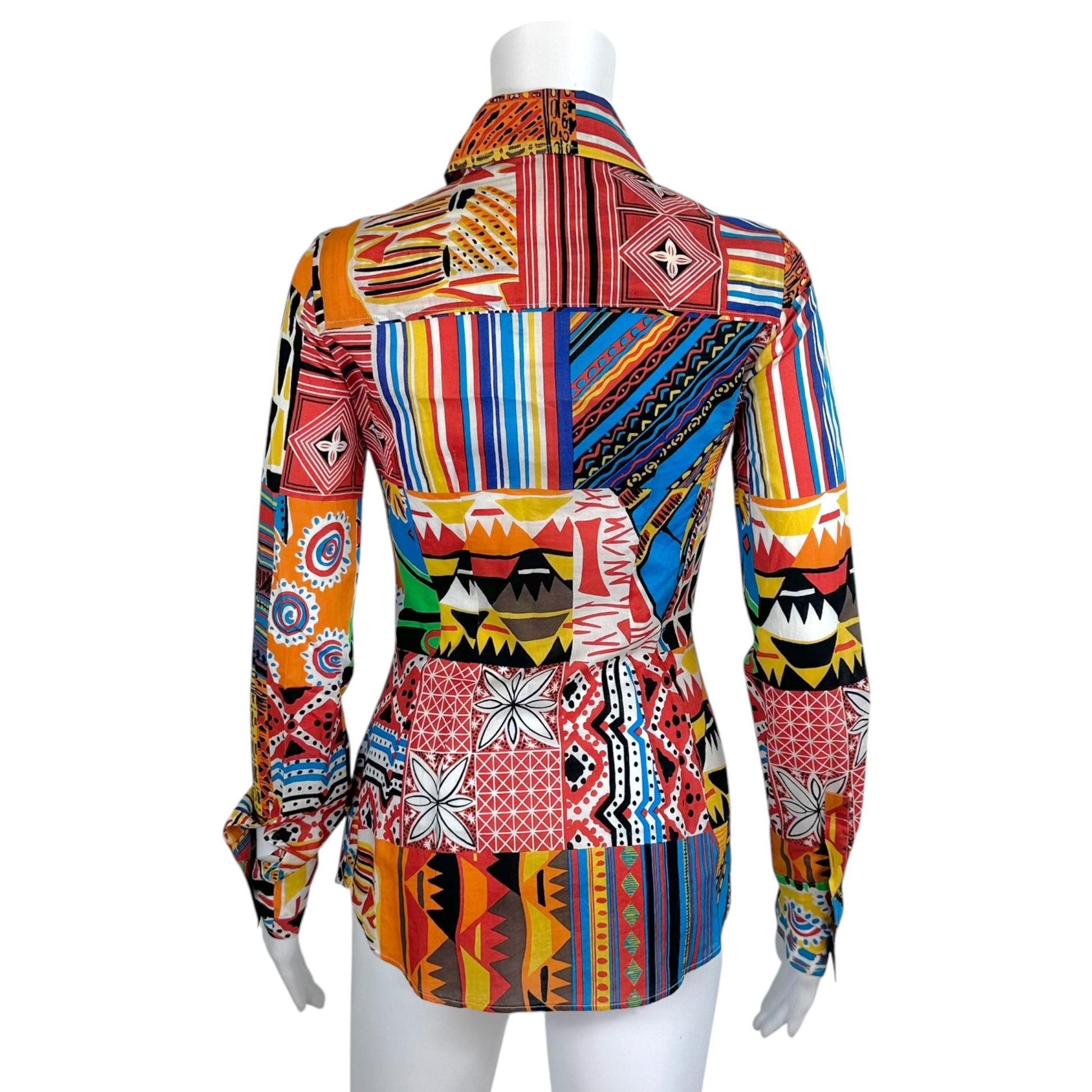 D&G Cotton Button Up Blouse Multicolor Tribal Print