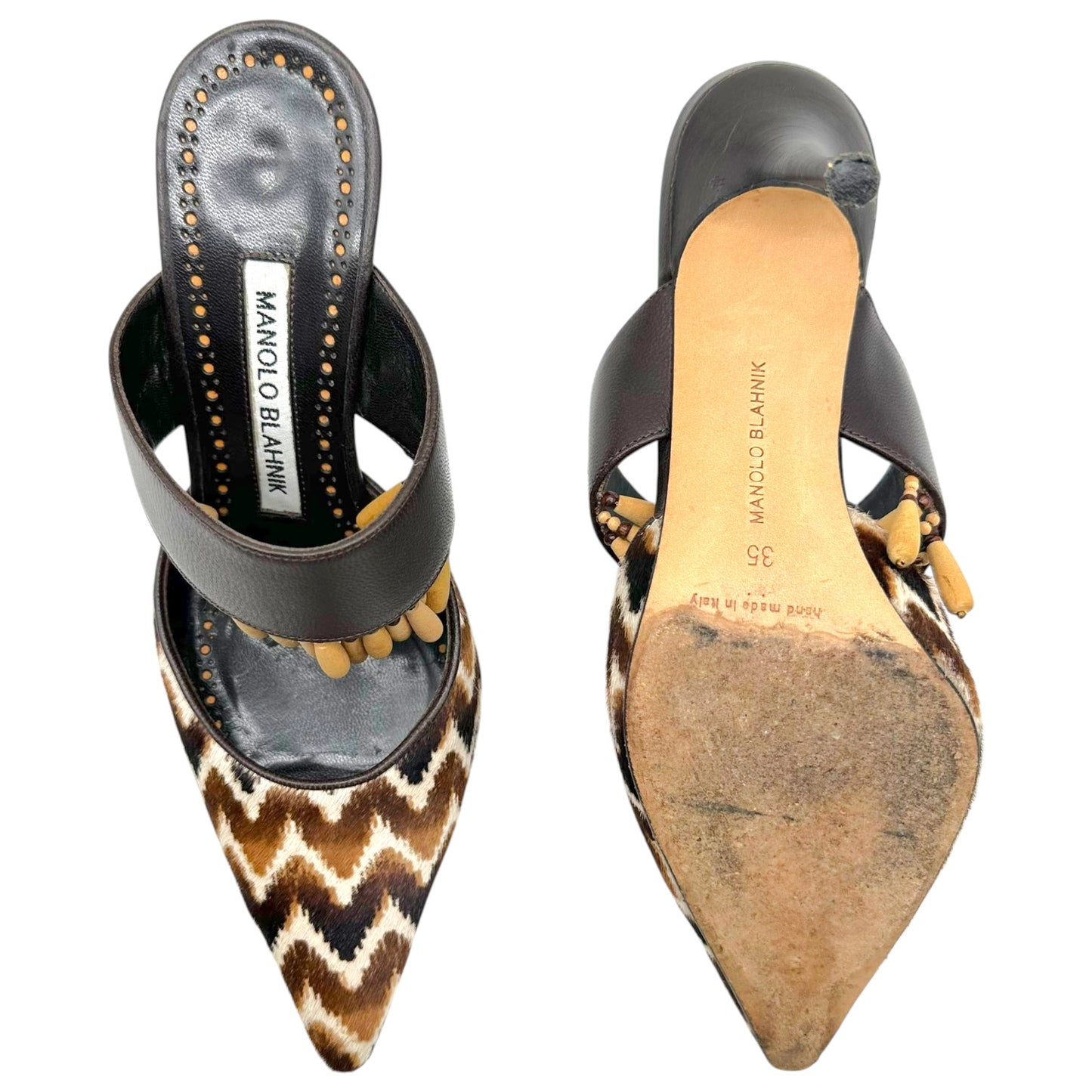 Manolo Blahnik Brown Wood Charm Mule Heels