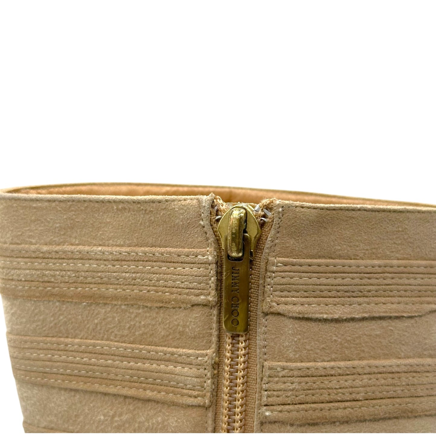 Jimmy Choo Beige Fringe Trim Heeled Boots