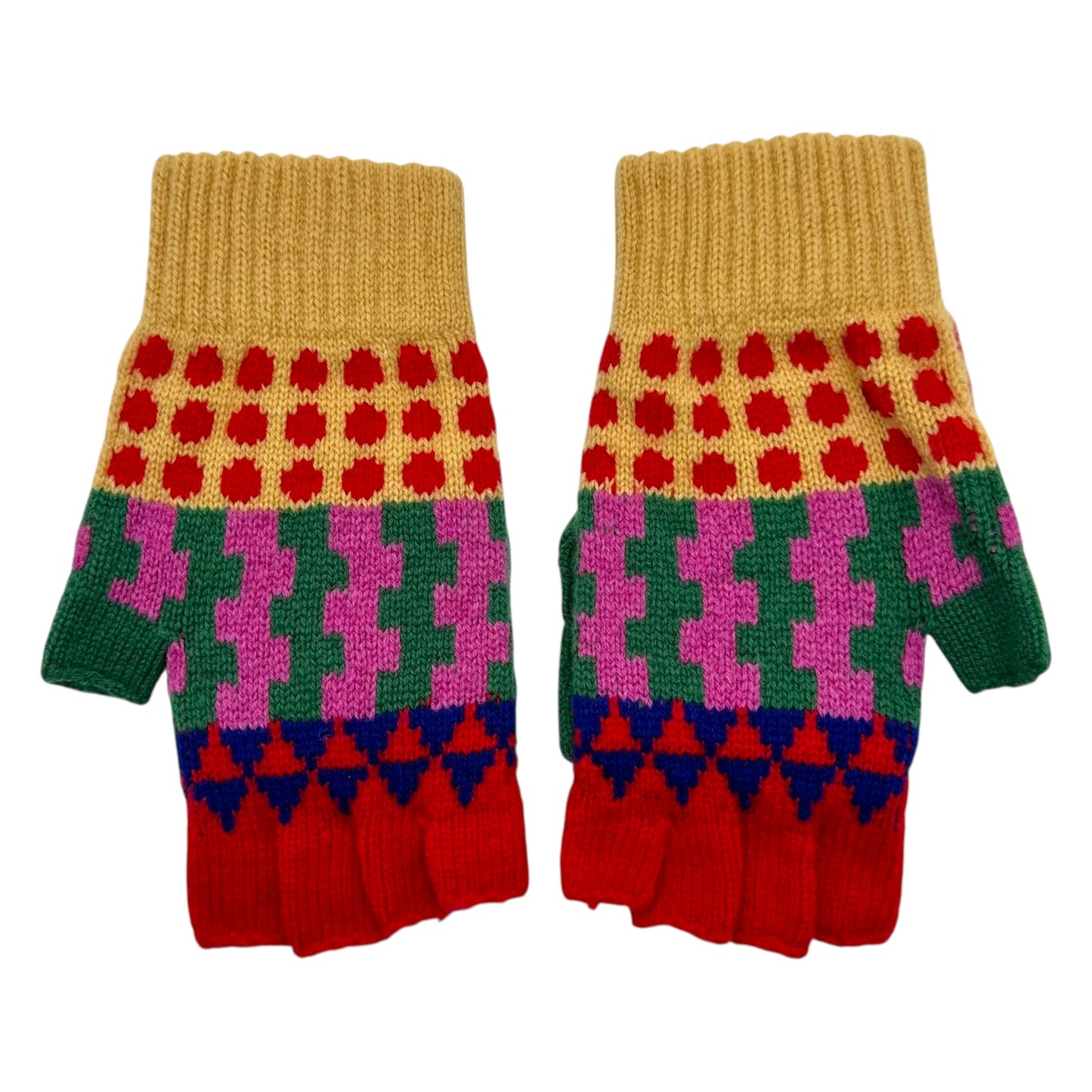 Vivienne Westwood Yellow Red & Green Wool Logo Knit Mittens NEW