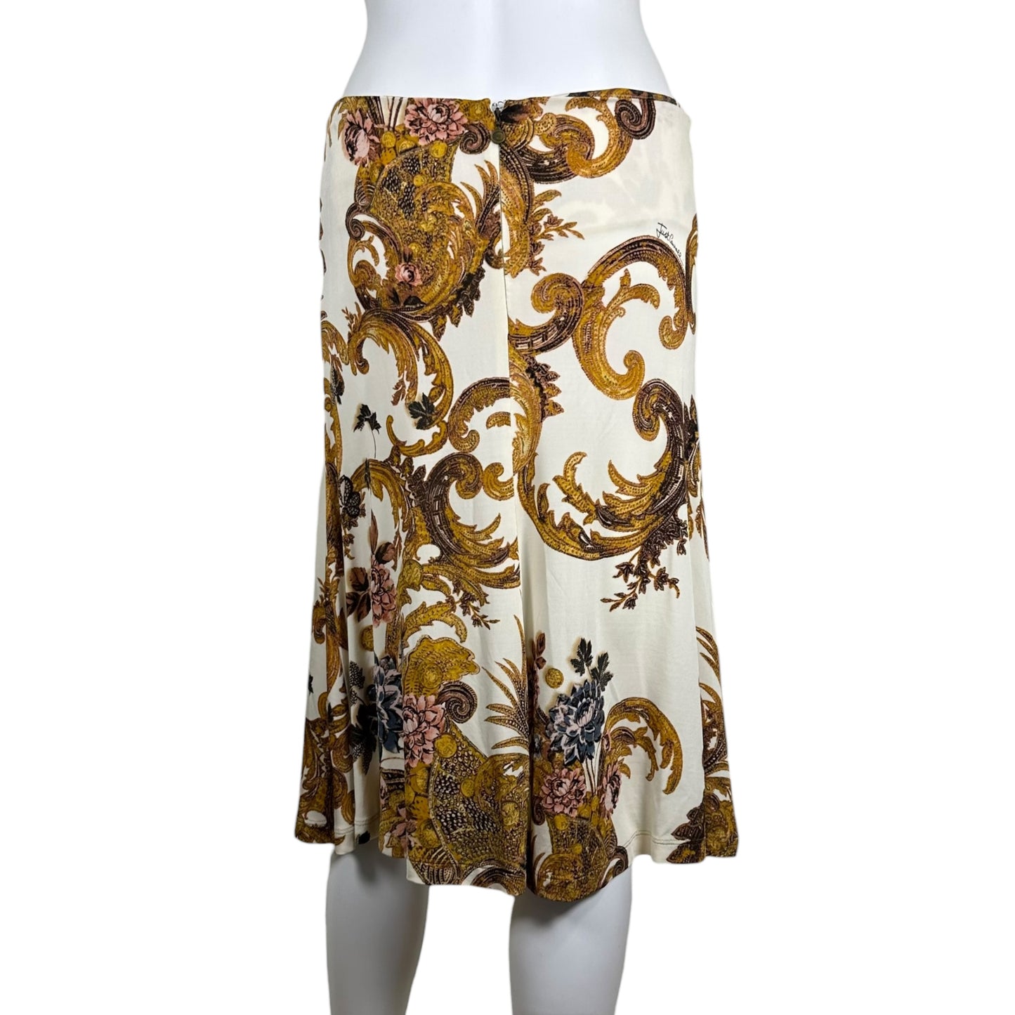 Just Cavalli Roberto Cavalli White Damask Print Midi Skirt