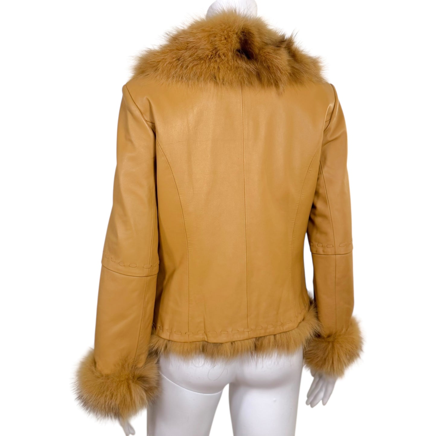 Balmain Tan Lambskin & Fur Tie Front Jacket - Outfit Repeater