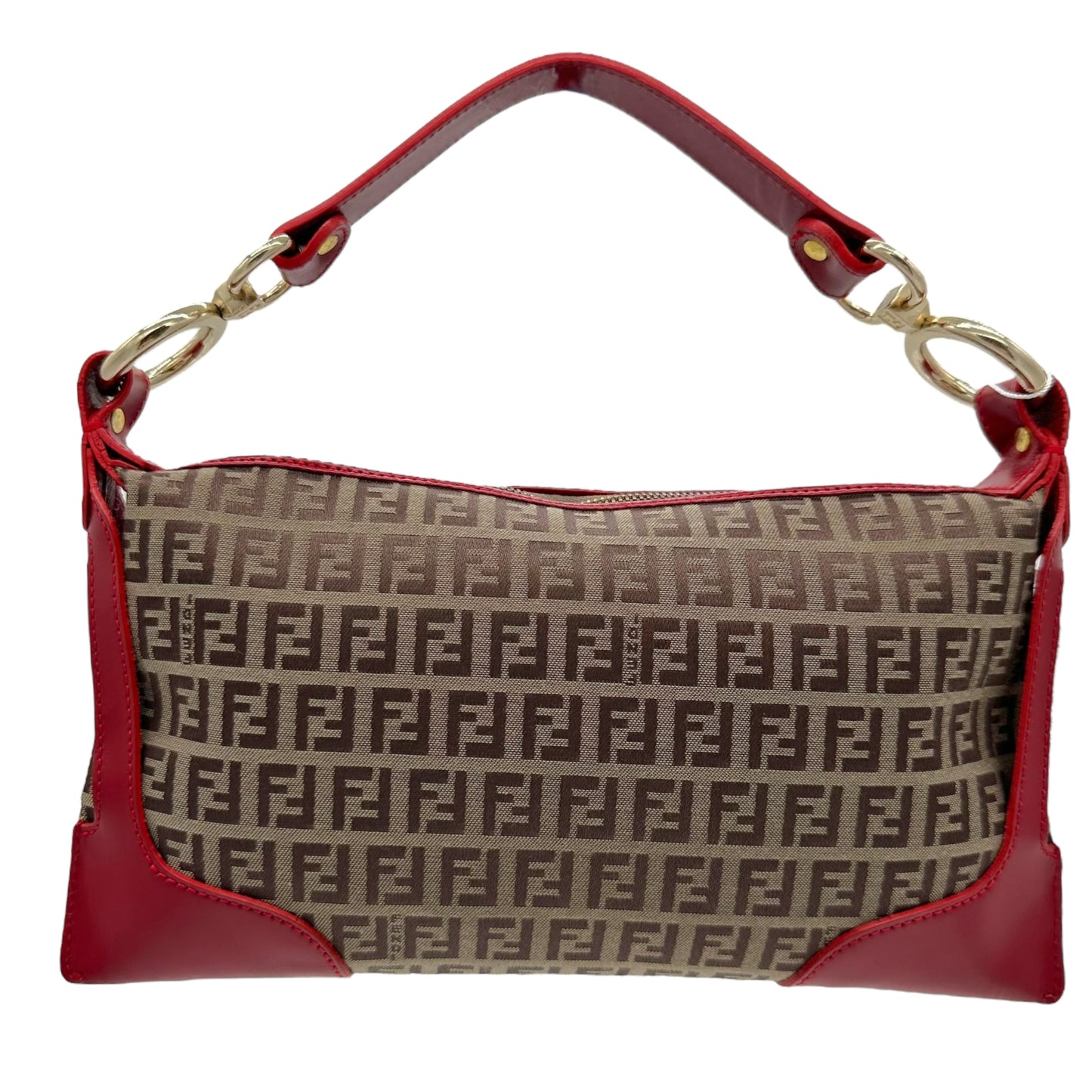 Fendi Red Leather Trim Zucchino Monogram Bag