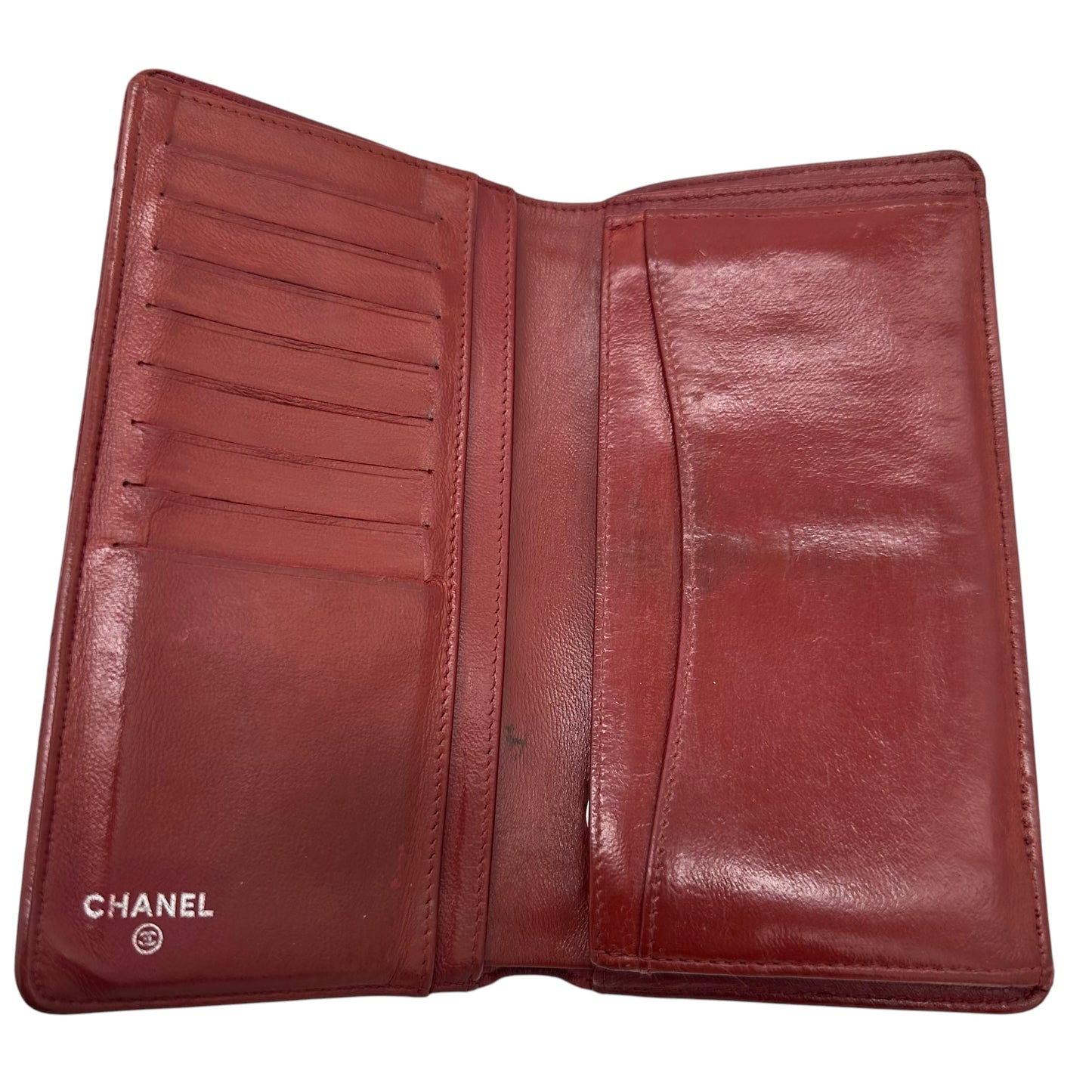 Chanel Burgundy Leather Quilted Long Wallet