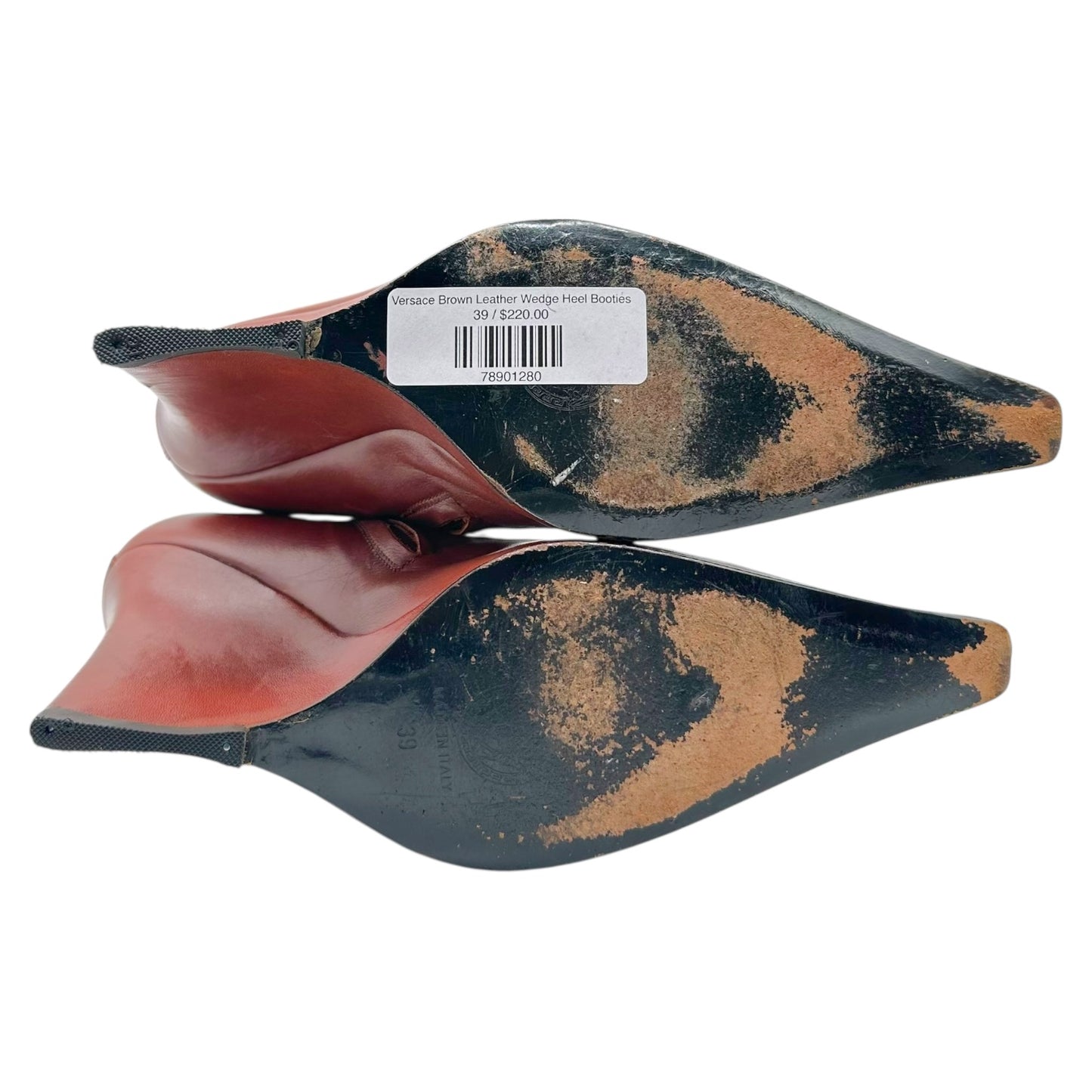 Versace Brown Leather Wedge Heel Booties