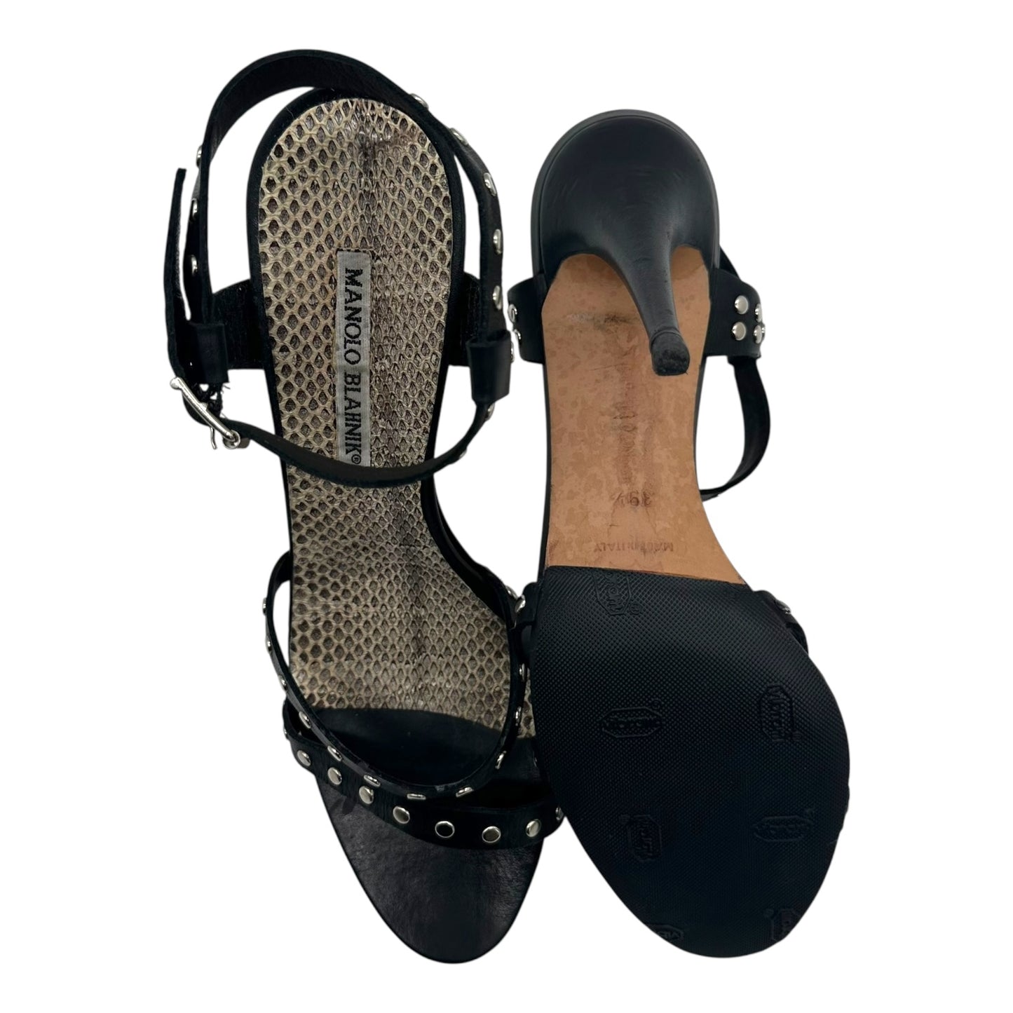 Manolo Blahnik Black Studded Strappy Sandal Heels