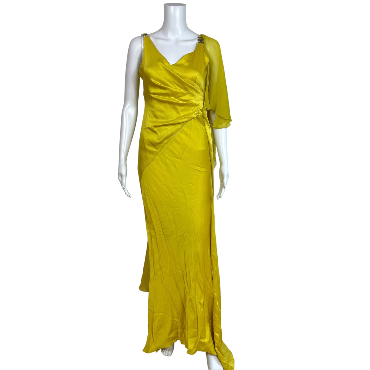 Versace Collection Yellow Silk Gown with Medusa Logo Hardware