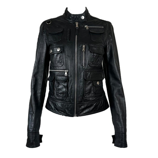 D&G Dolce & Gabbana Black Leather Cargo Pocket Jacket