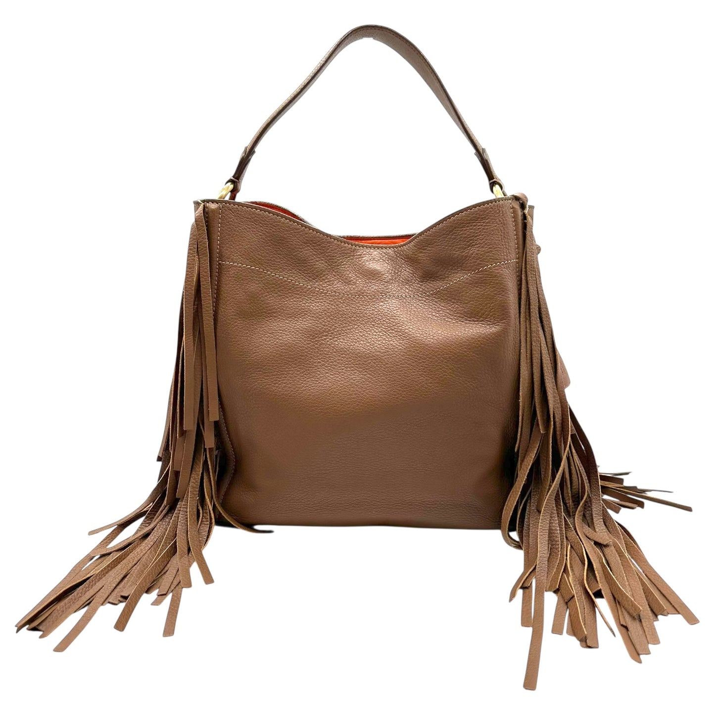 Prada Tan Deerskin Leather Fringe Trim Hobo Bag