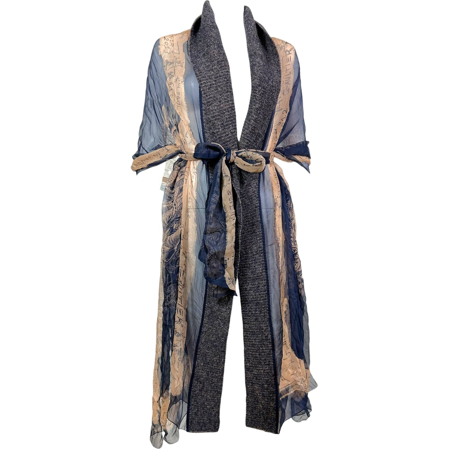 Jean Paul Gaultier Tattoo Print Sheer Silk & Knit Wrap Shawl