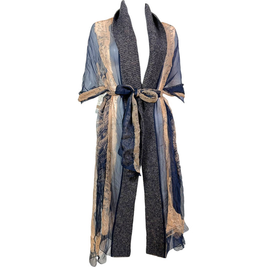 Jean Paul Gaultier Tattoo Print Sheer Silk & Knit Wrap Shawl