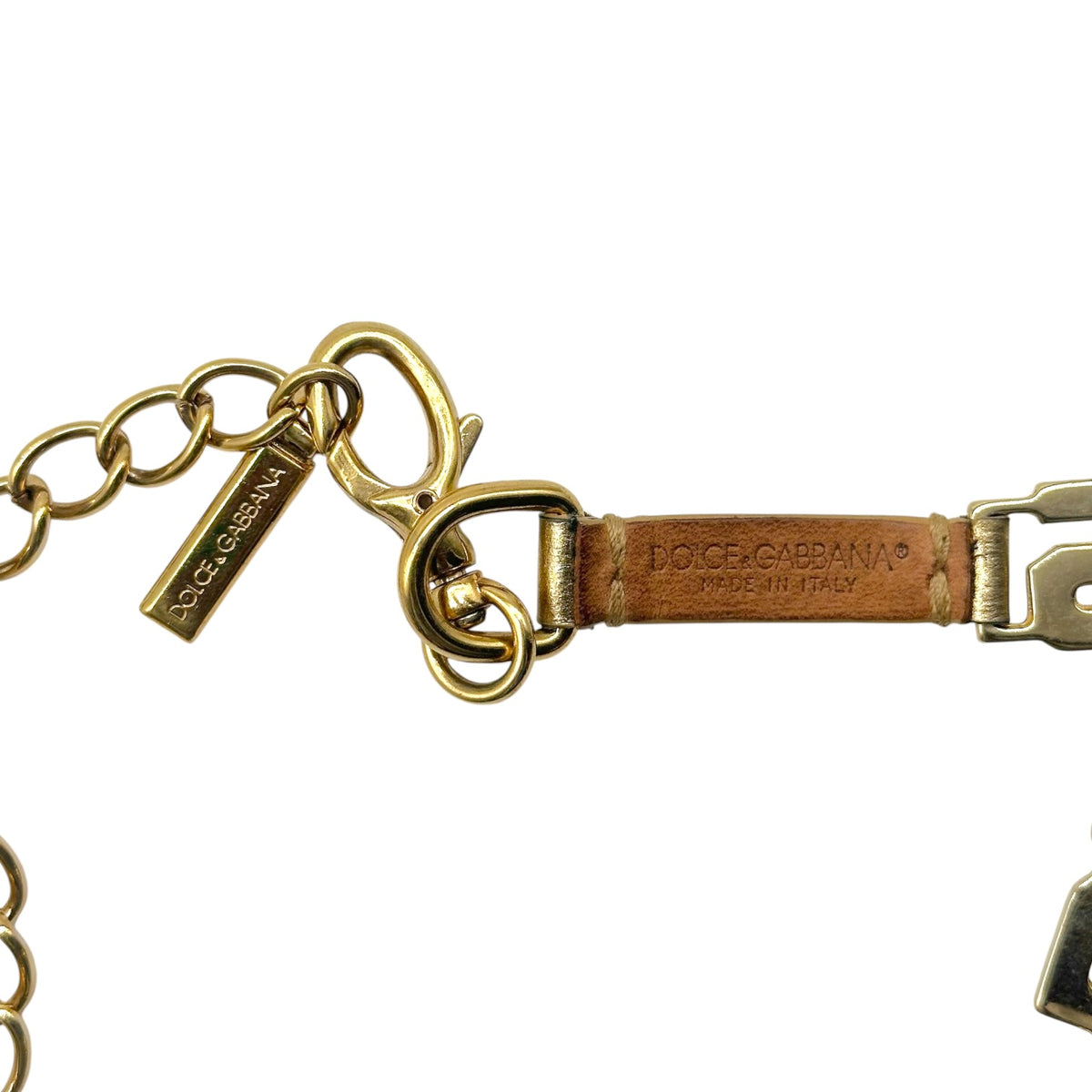 Dolce & Gabbana Gold Glitter & Leather Logo Charm Choker Necklace