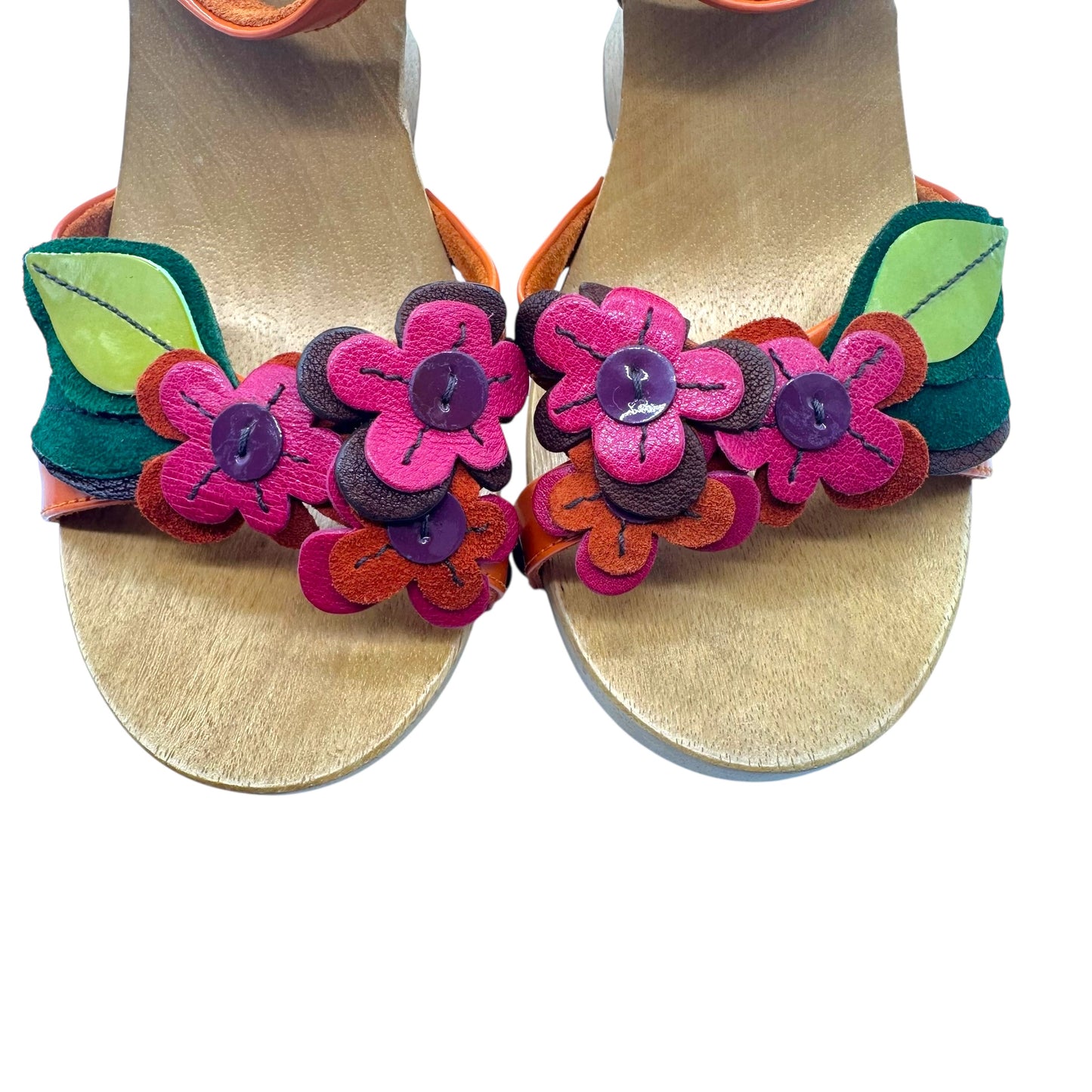 Miu Miu Orange Floral & Wooden Wedge Sandals