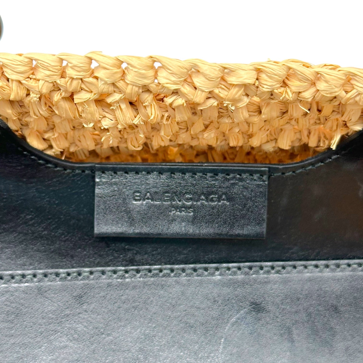 Balenciaga Beach Tote Bag Raffia Black Leather