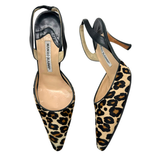 Manolo Blahnik Leopard Print Ponyhair Slingback Heels