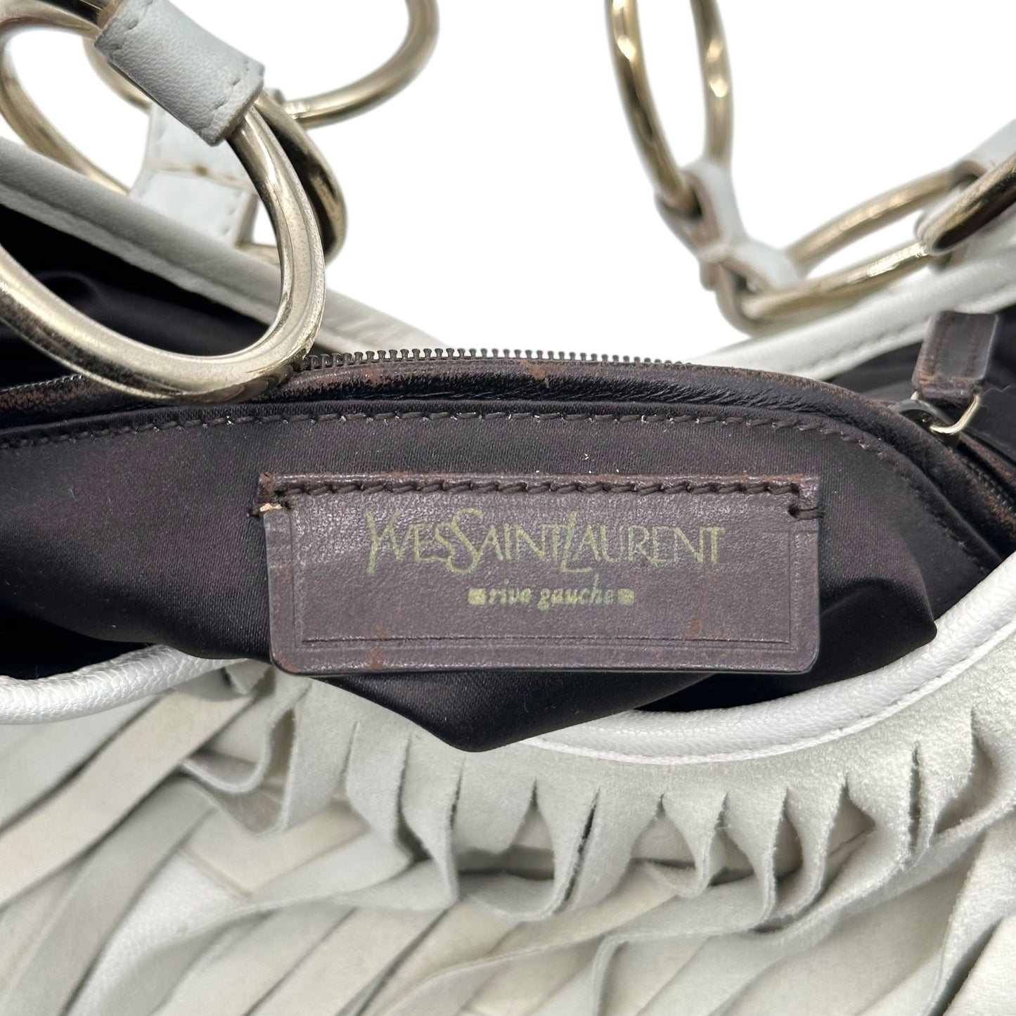 Yves Saint Laurent Rive Gauche Ivory Suede Fringe Shoulder Bag