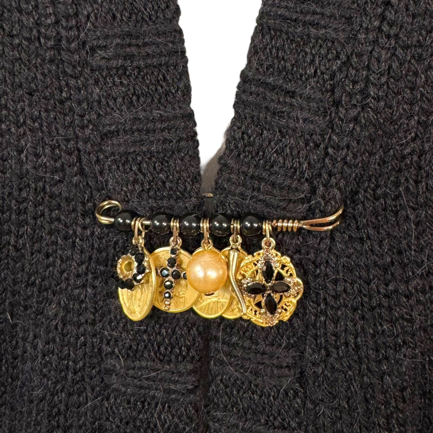 Dolce & Gabbana Black Wool Safety Pin Brooch Cardigan - Outfit Repeater