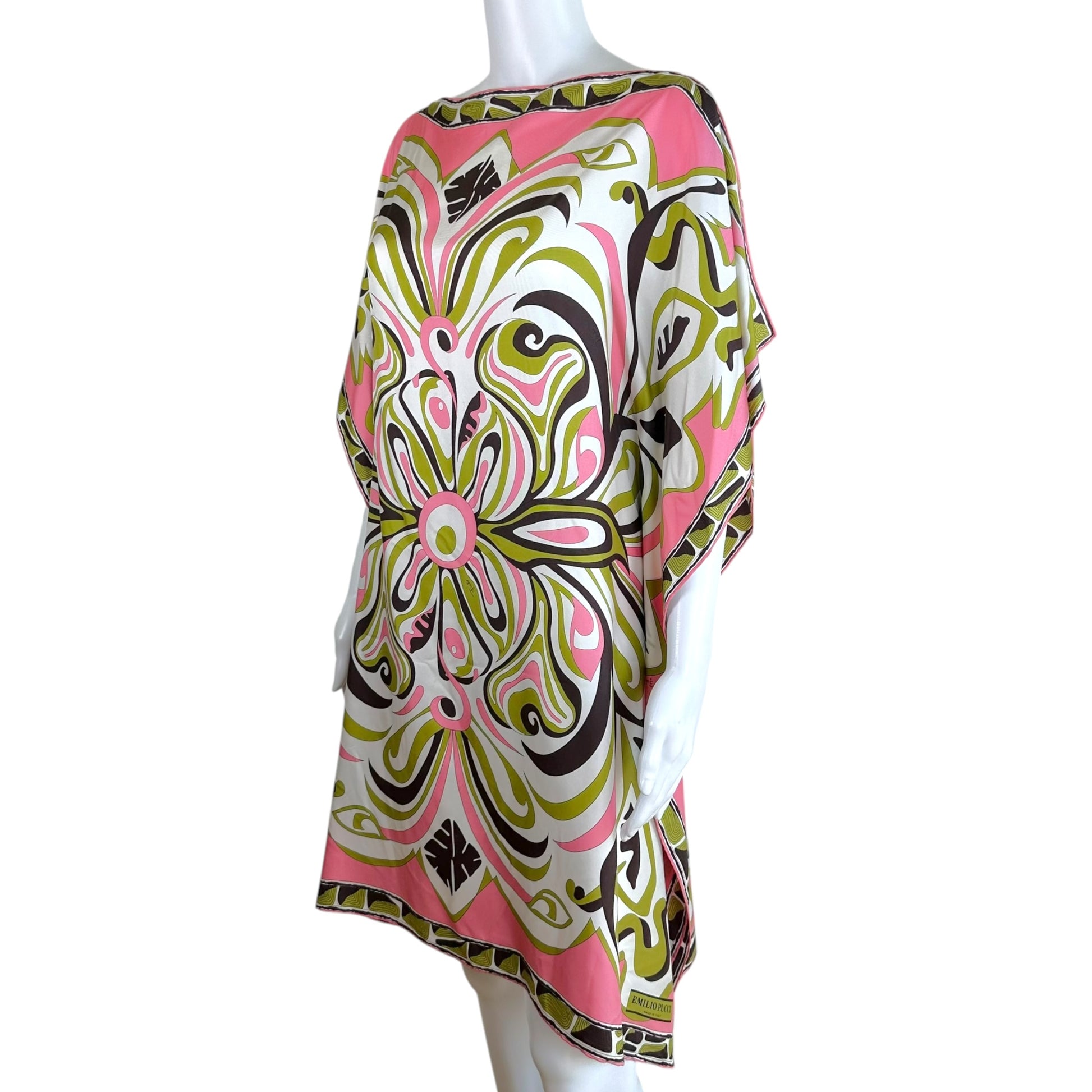 Emilio Pucci Silk Khaftan Dress Coral Green Print