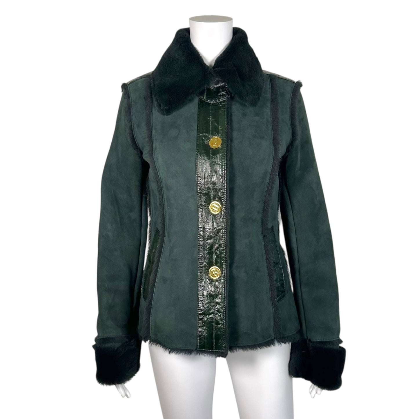 Dolce & Gabbana Forest Green Shearling & Eel Skin Coat