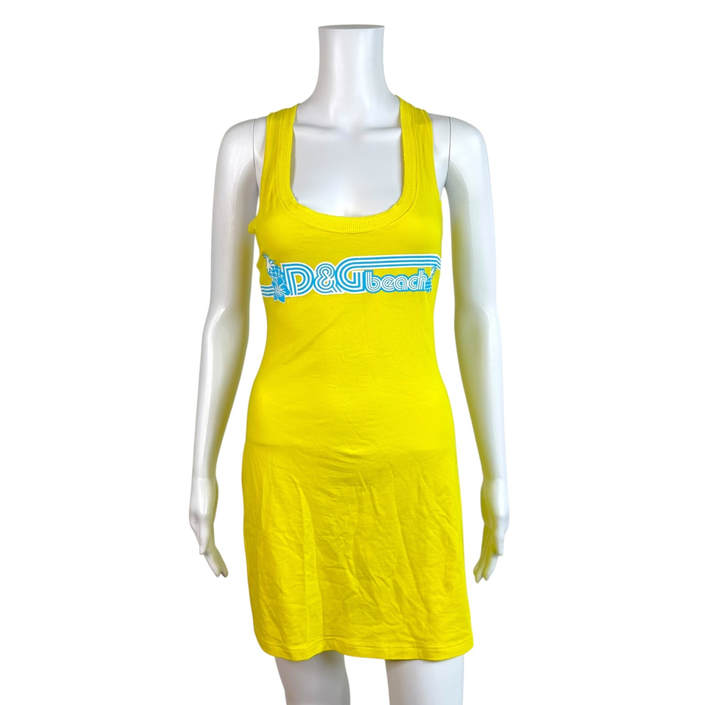 D&G Mini Dress Bright Yellow Blue Logo Sleeveless