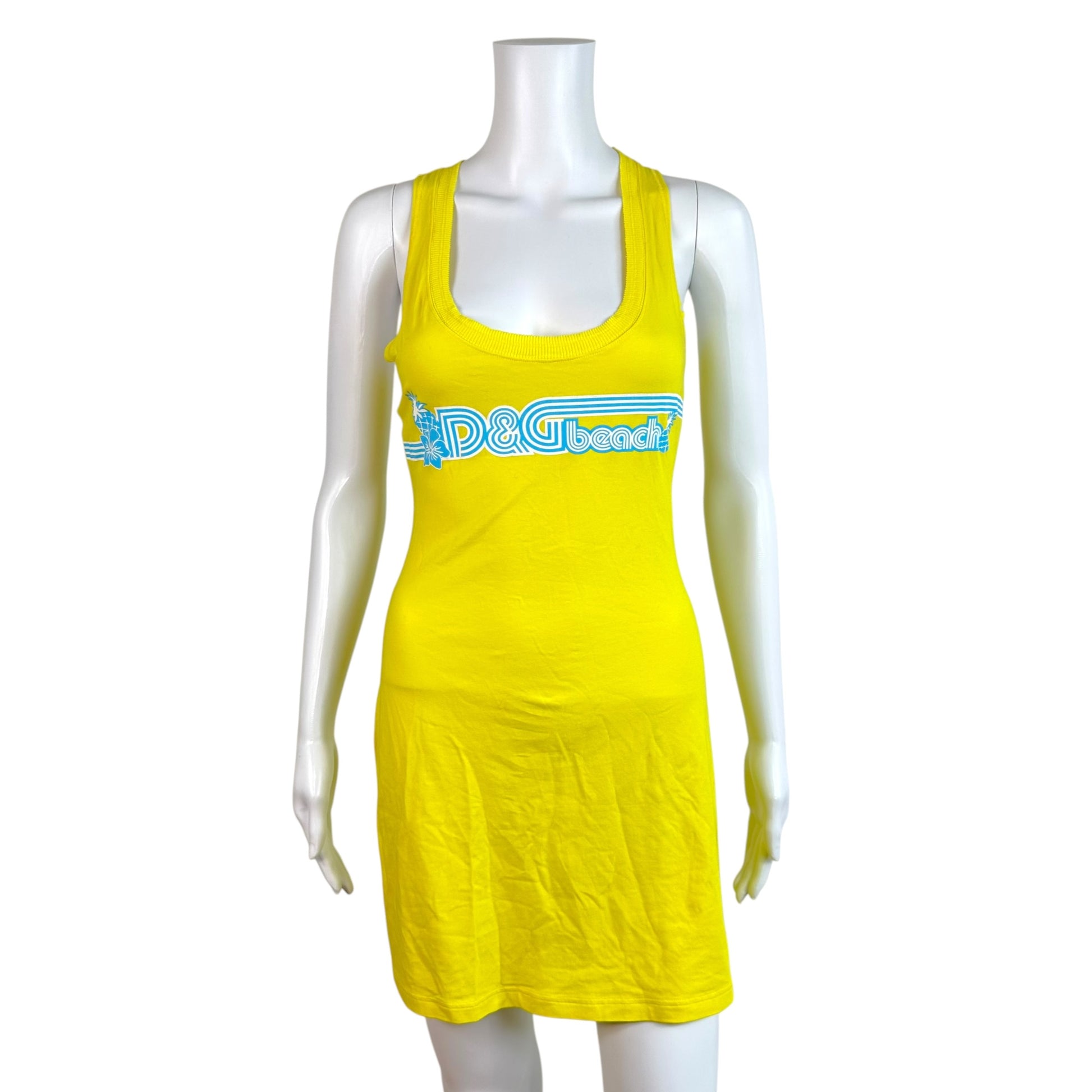 D&G Mini Dress Bright Yellow Blue Logo Sleeveless