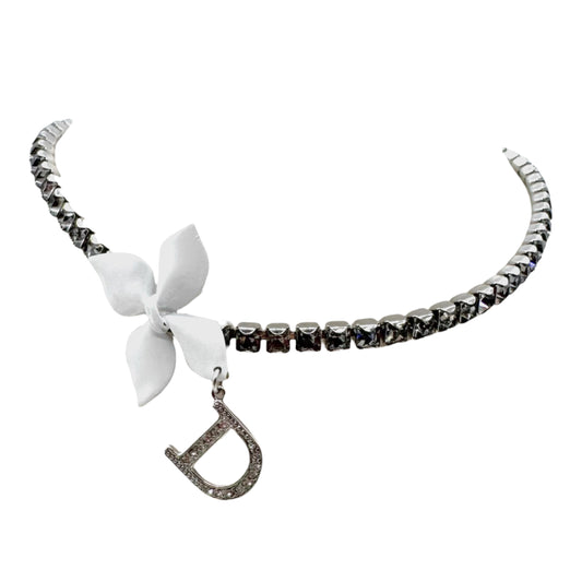 Christian Dior Silver Crystal Tennis Chain Choker Necklace