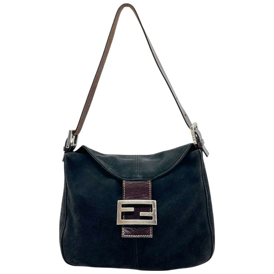Fendi Black Suede & Brown Leather Trim Square Baguette Bag