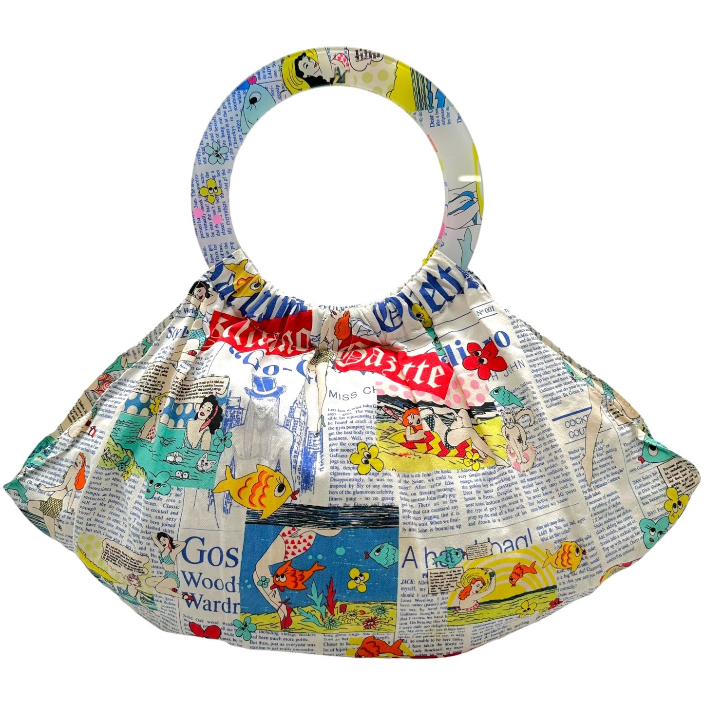 John Galliano Canvas Tote Handbag Multicolor Cartoon Print