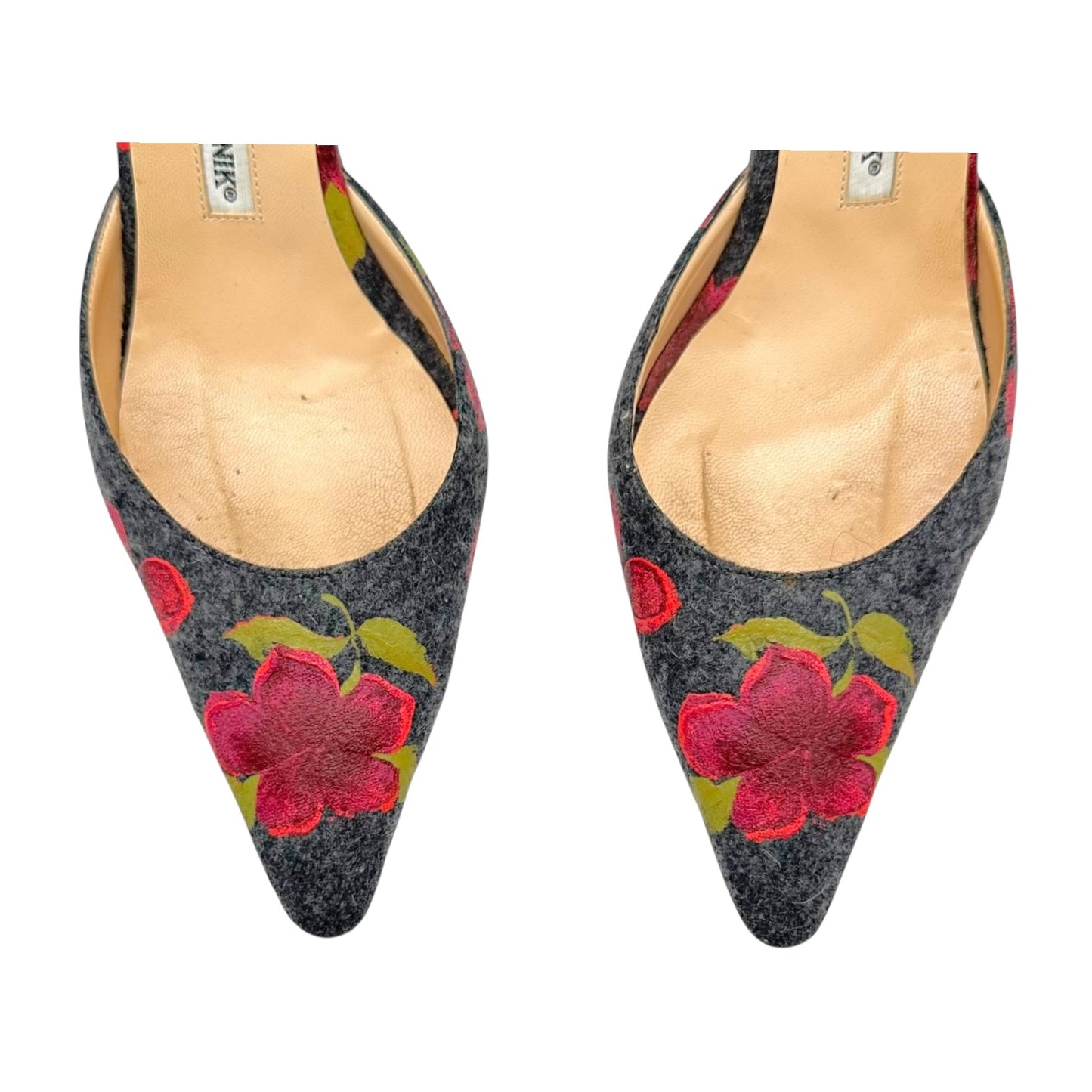 Manolo Blahnik Rose Hand Painted Slingback Heels