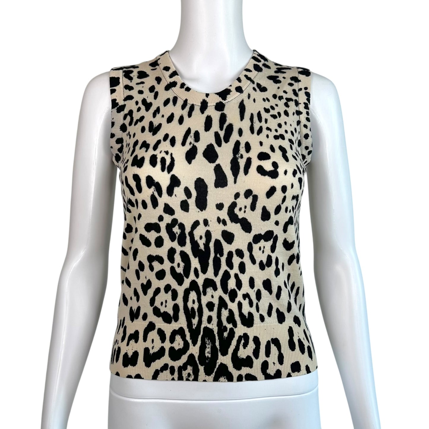 Dolce & Gabbana Cashmere Tank Black White Leopard Print