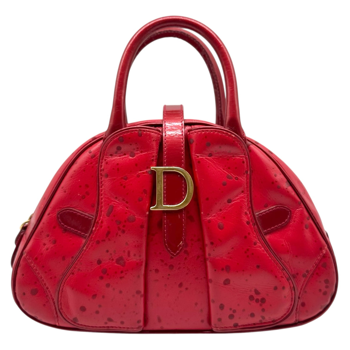 Christian Dior Red Spotted Leather Small Bowler Handbag