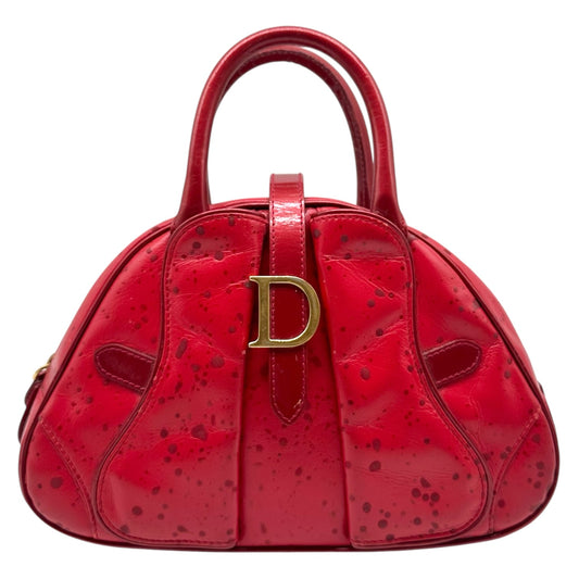 Christian Dior Red Spotted Leather Small Bowler Handbag
