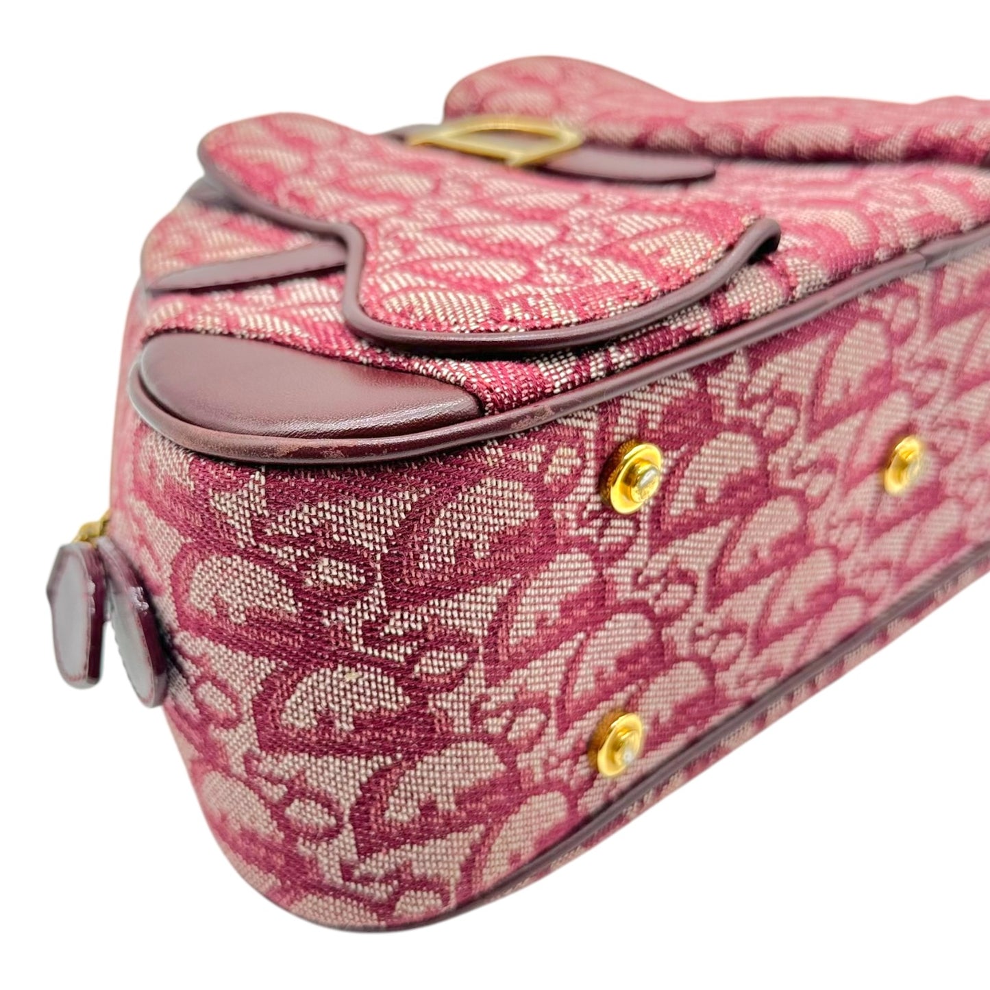 Christian Dior Burgundy Trotter Monogram Small Double Saddle Bowler Handbag
