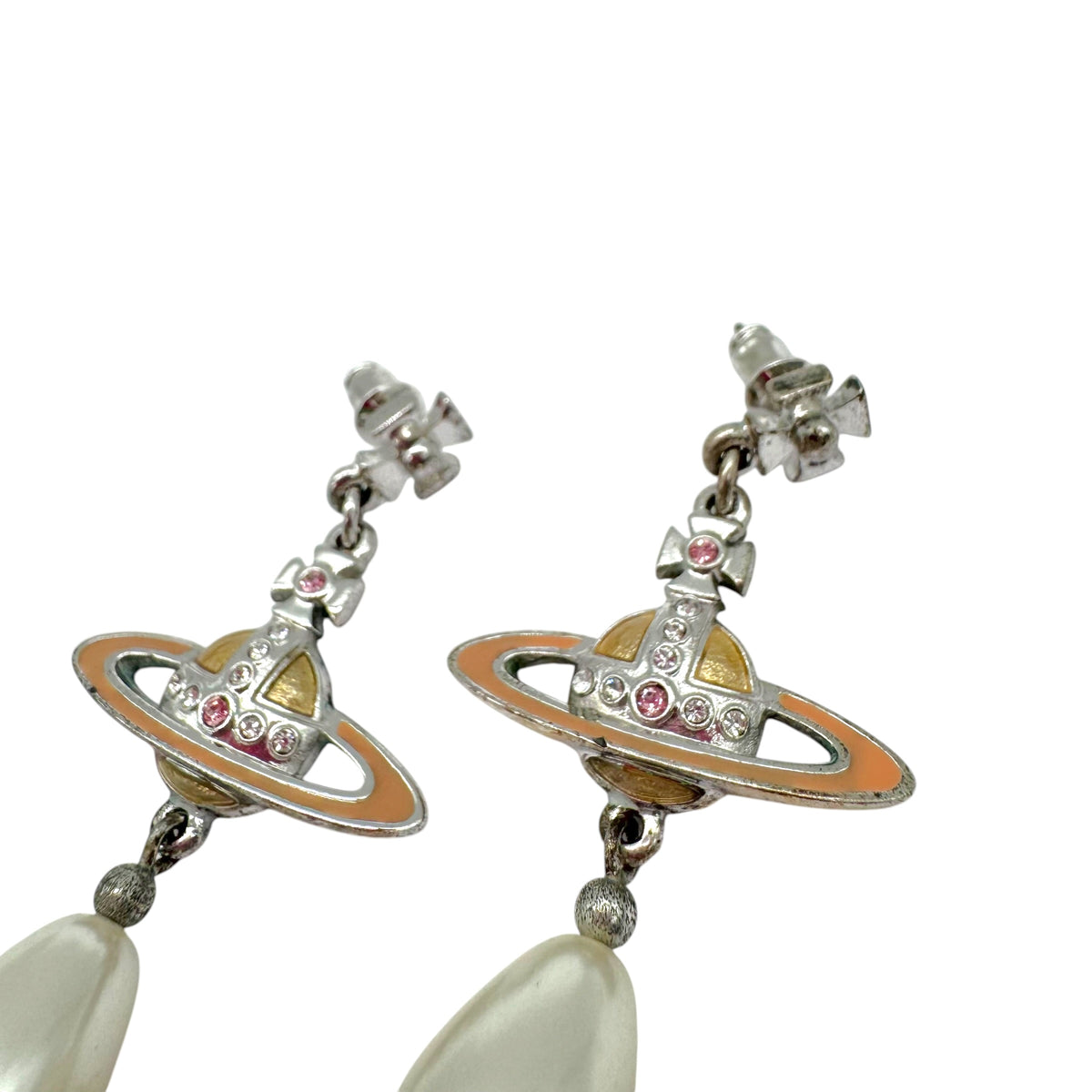 Vivienne Westwood Dangly Orb Logo Earrings Pink Crystal Pearl