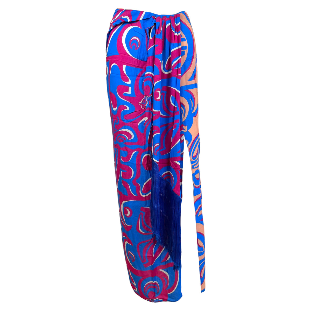Emilio Pucci Maxi Skirt Pink Blue Patterned Fringe Trim