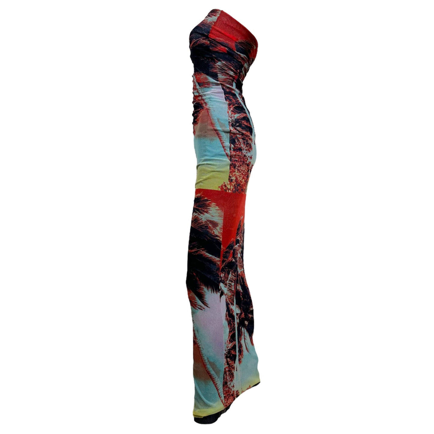 Jean Paul Gaultier Maxi Dress Palm Tree Print Strapless Red