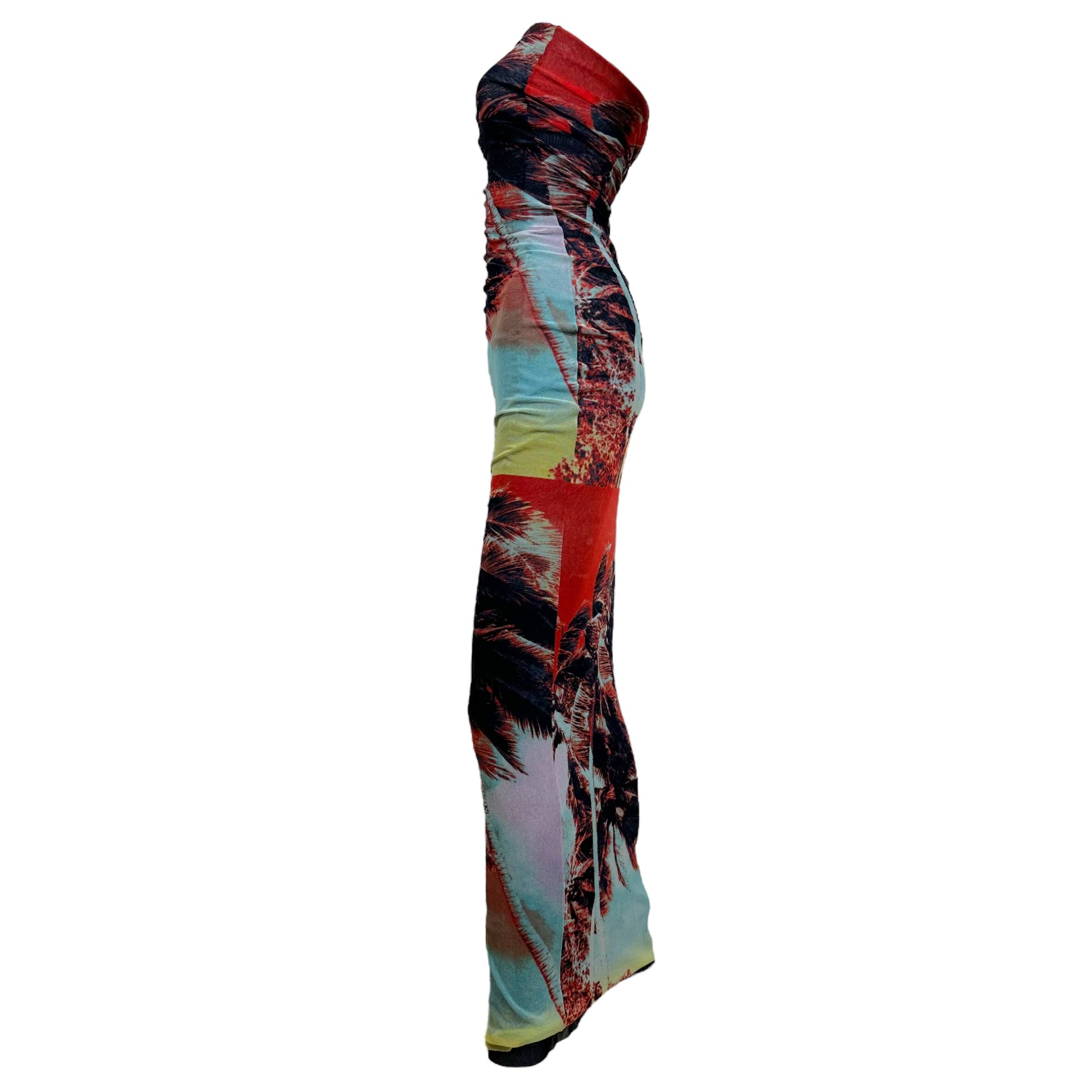 Jean Paul Gaultier Maxi Dress Palm Tree Print Strapless Red