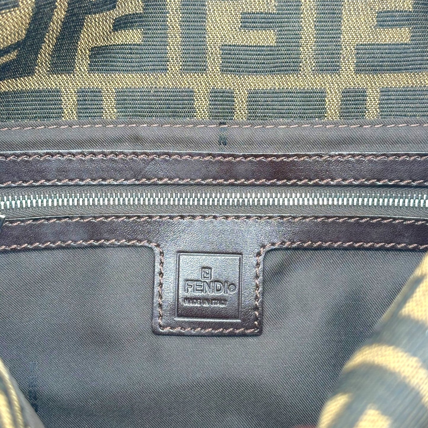 Fendi Brown Zucca Monogram Square Baguette Bag