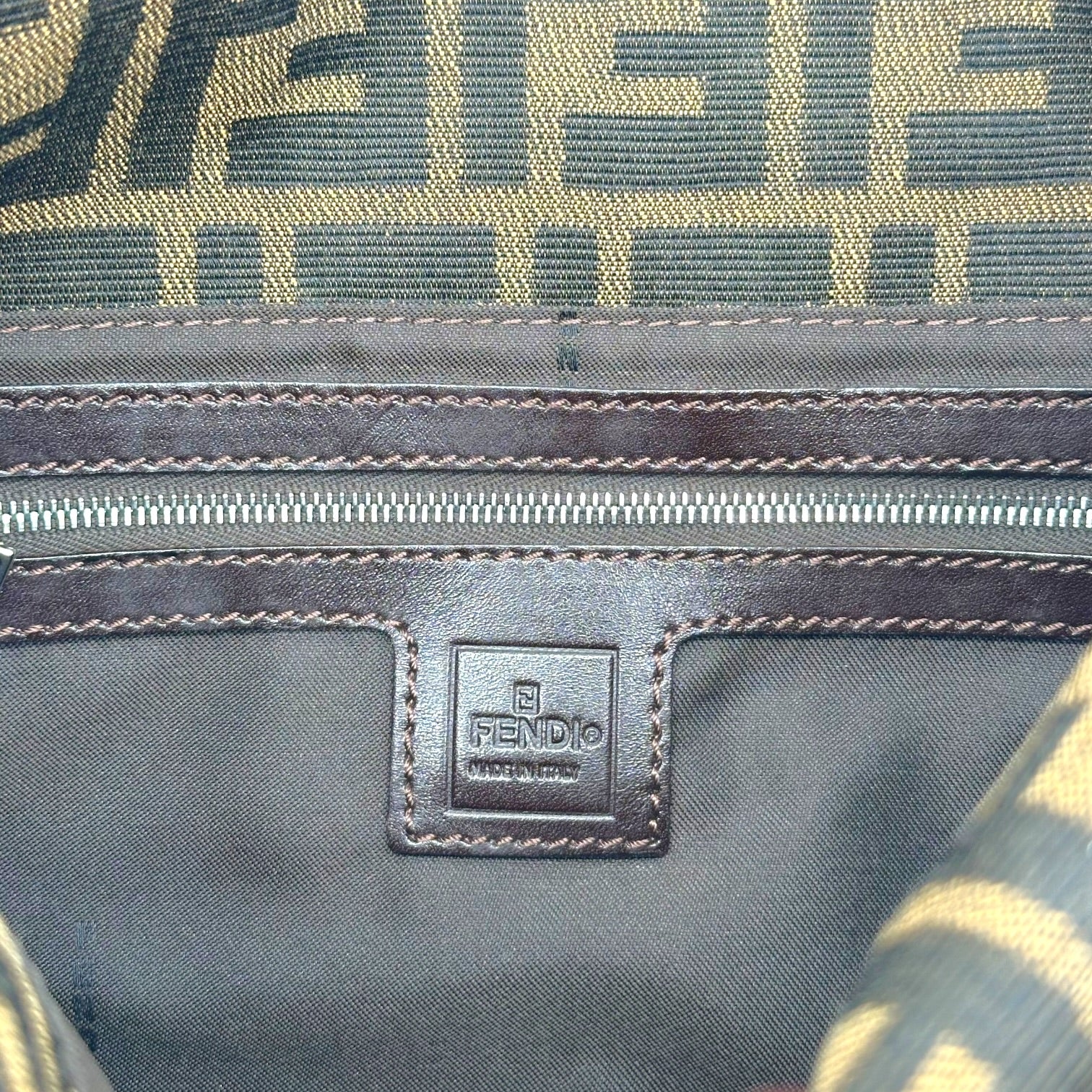 Fendi Brown Zucca Monogram Square Baguette Bag