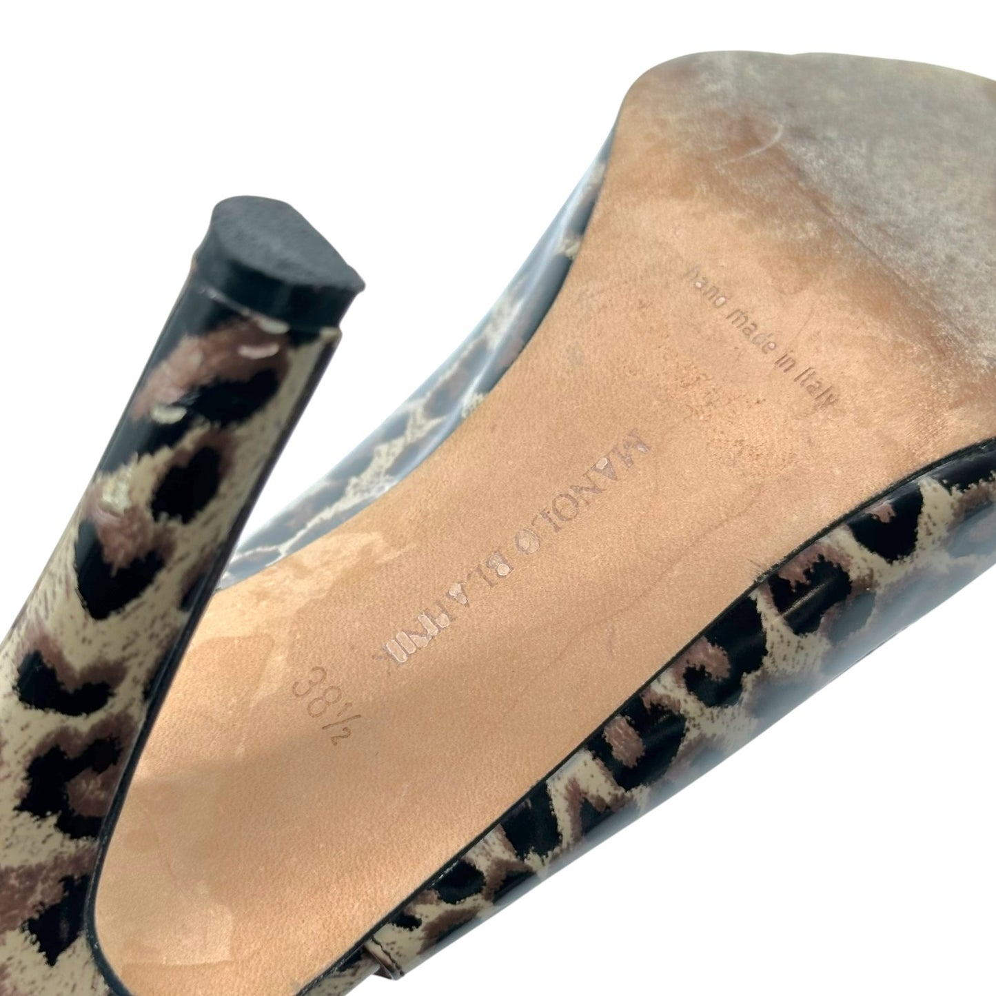 Manolo Blahnik Leopard Patent Leather Slingback Sandals